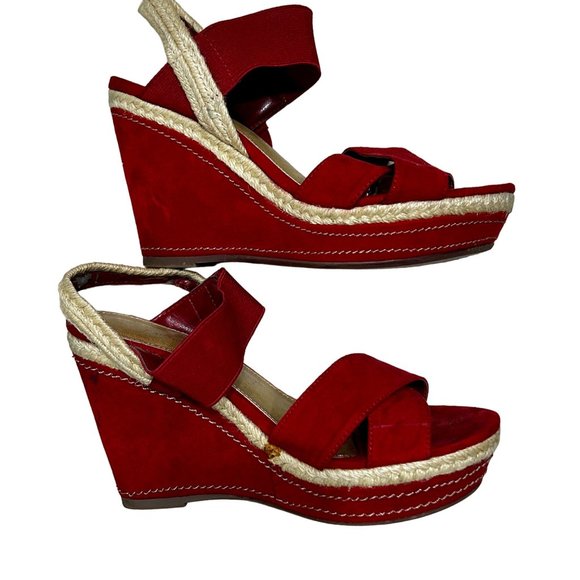 Studio Paolo Red Open Toe Espadrille Wedge Sandals Women's Size 6.5 - Picture 3 of 10